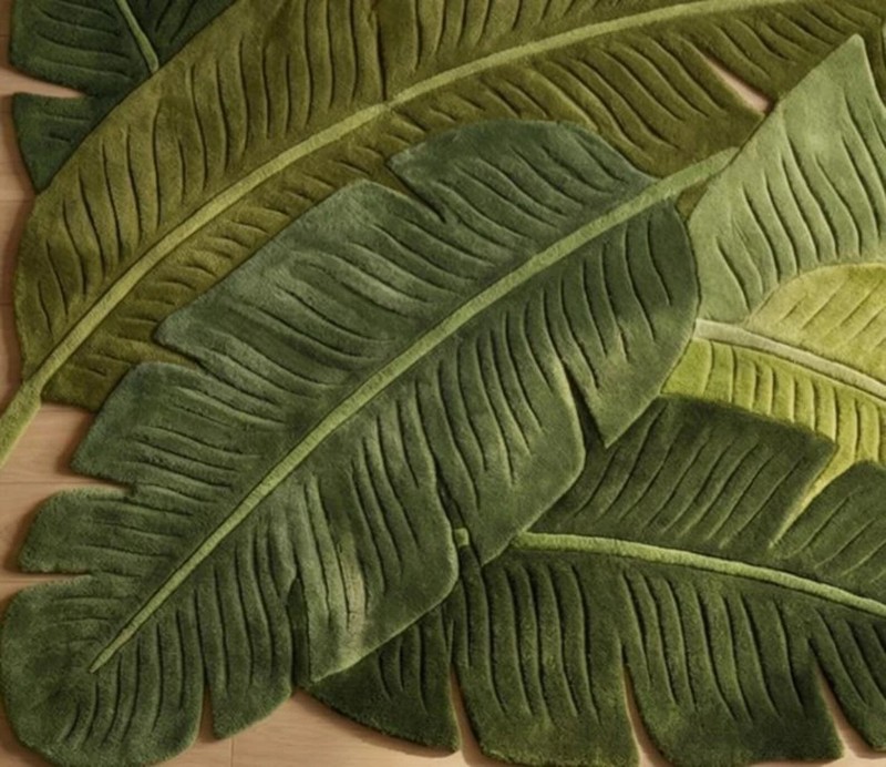 Hand Tufted Green Leaf Shape Wool Rug | Tropical Botanical Modern Area Carpet gallery