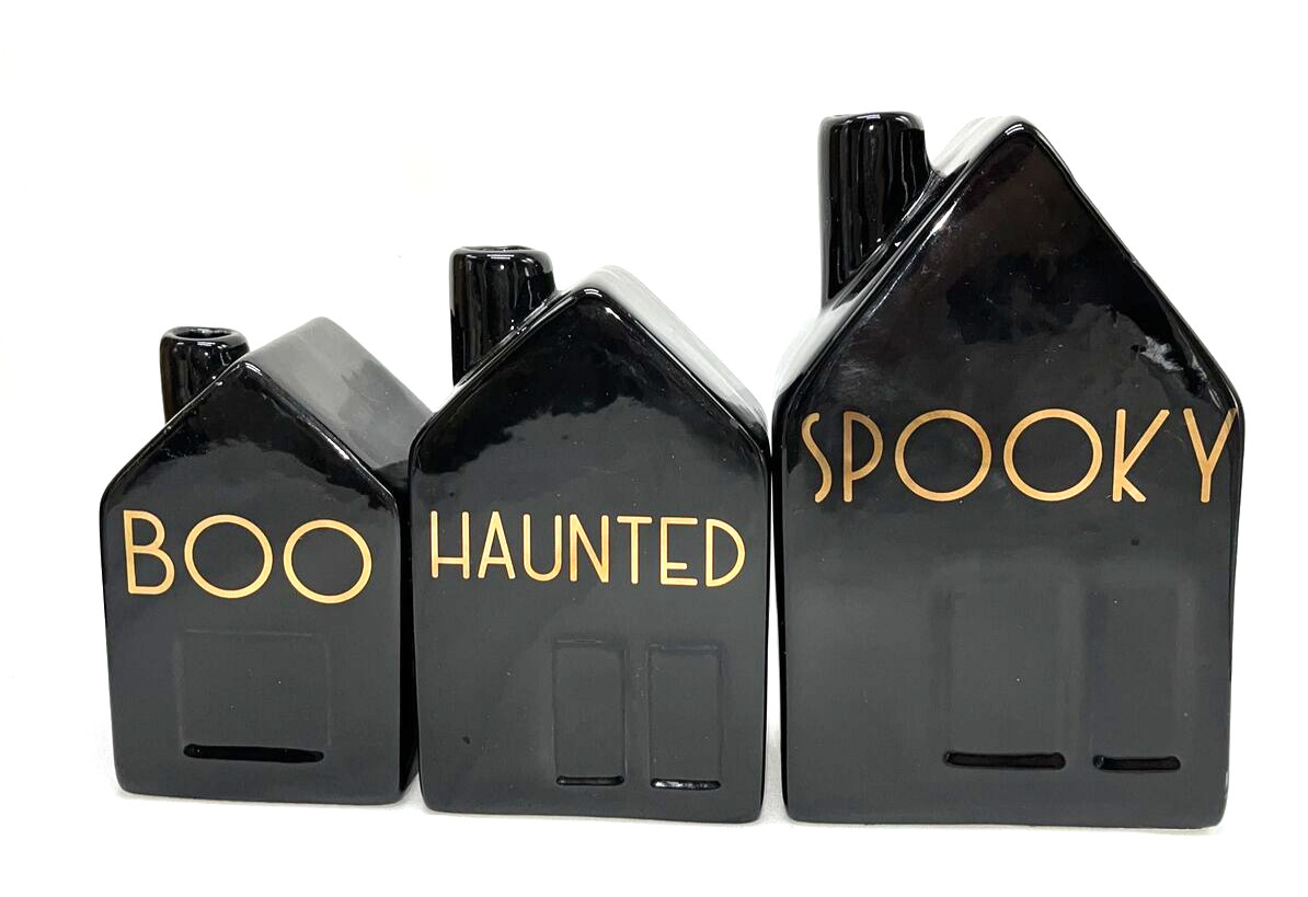 Joann Time & True Halloween House Bud Vase Set Black Ceramic Boo Haunted Spooky gallery
