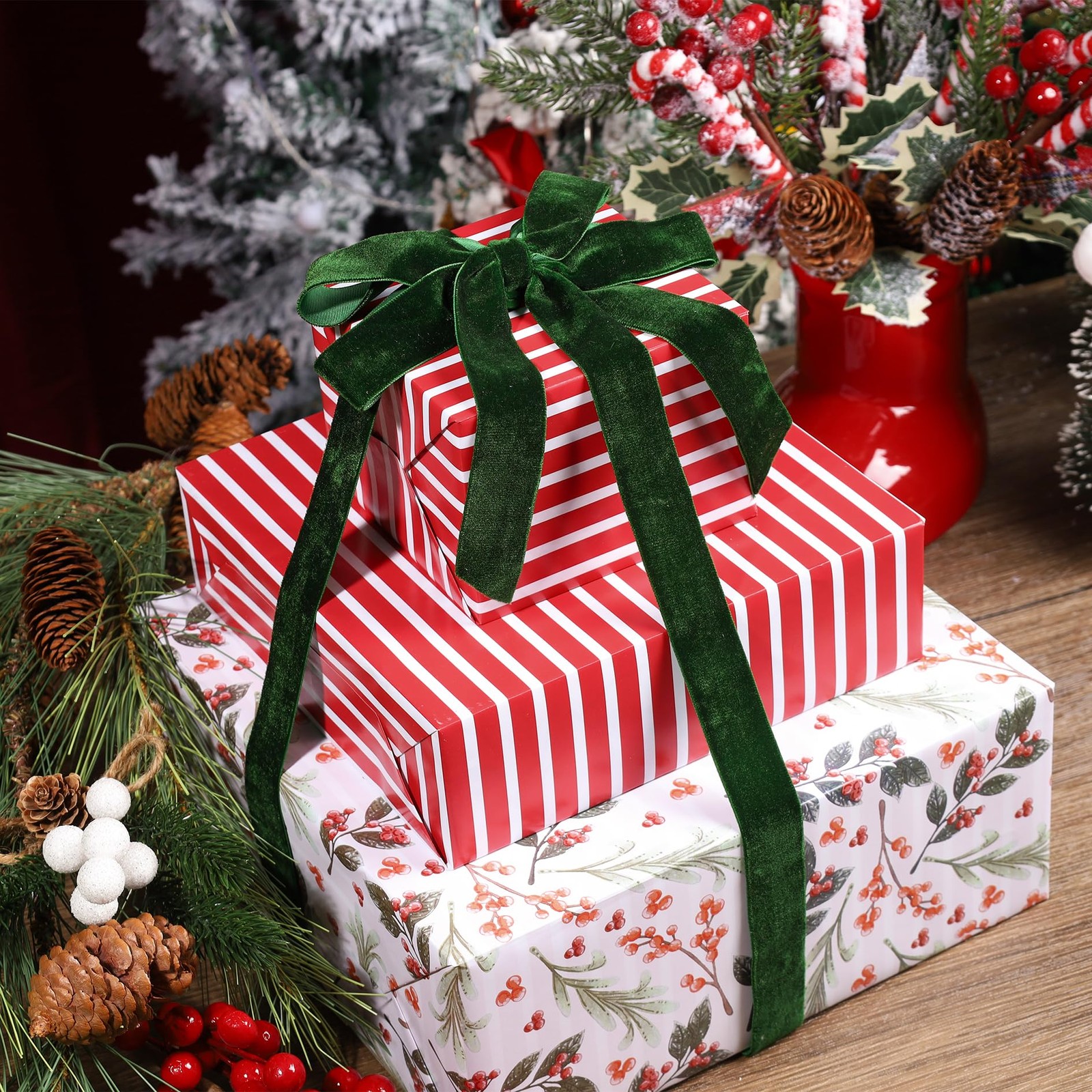 LaRibbons Reversible Christmas 17 Inches x 33 Feet, Greens and Berries gallery
