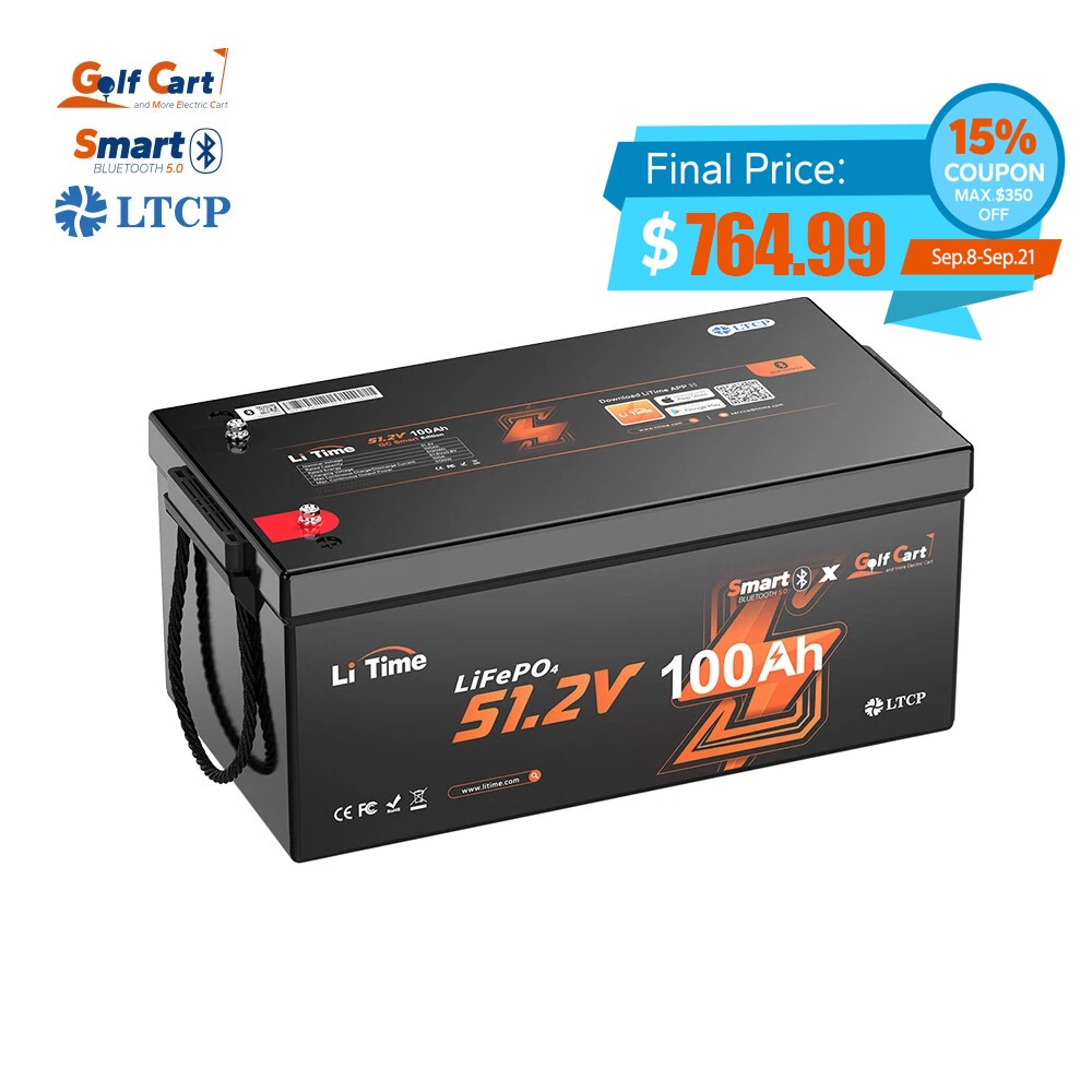 LiTime 48V 100Ah Golf Cart Bluetooth Lithium Battery LiFePO4 Support 5kW Motor gallery