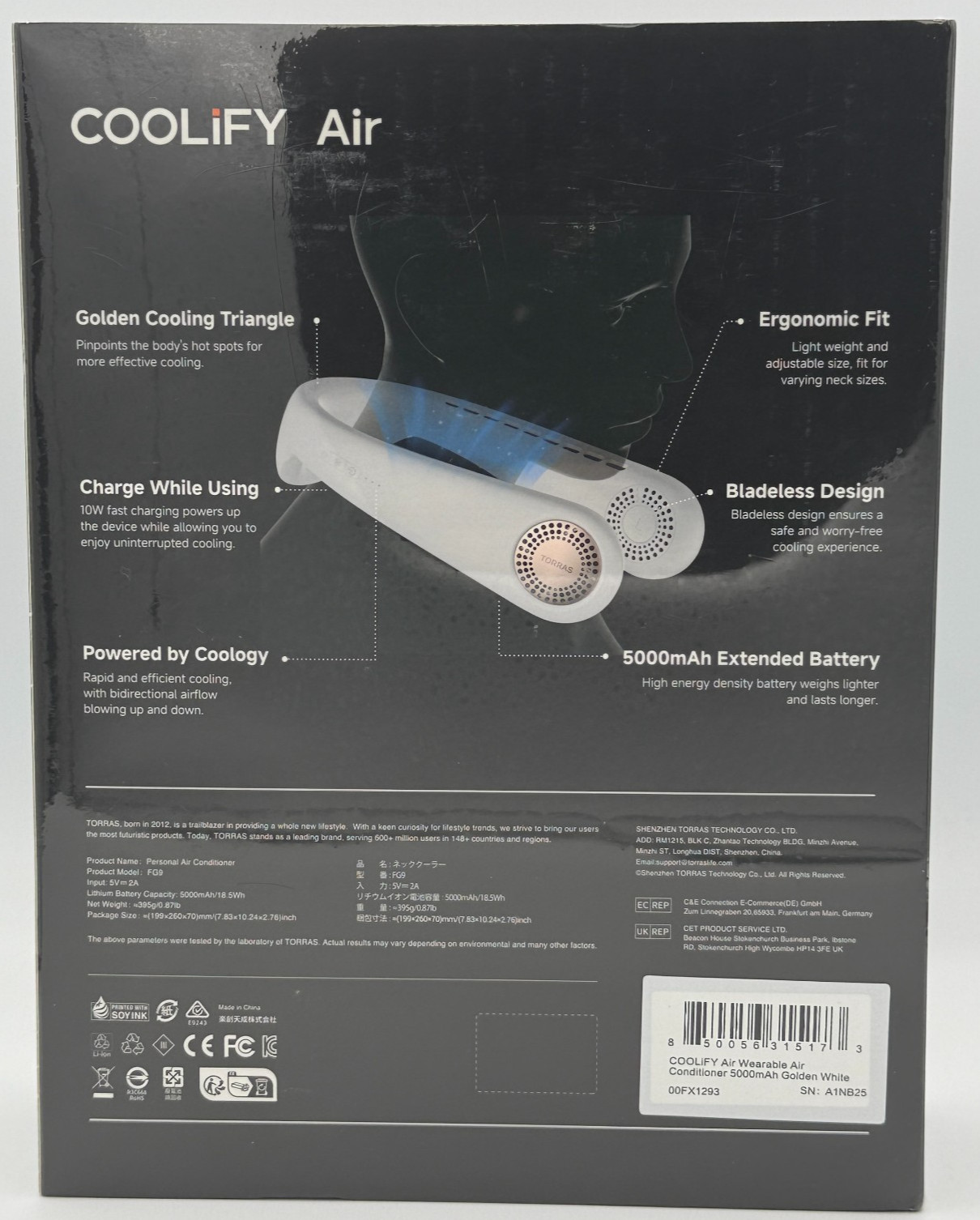 Torras Coolify Air Neck Personal Air Conditioner Ultra-Light Golden White SEALED gallery