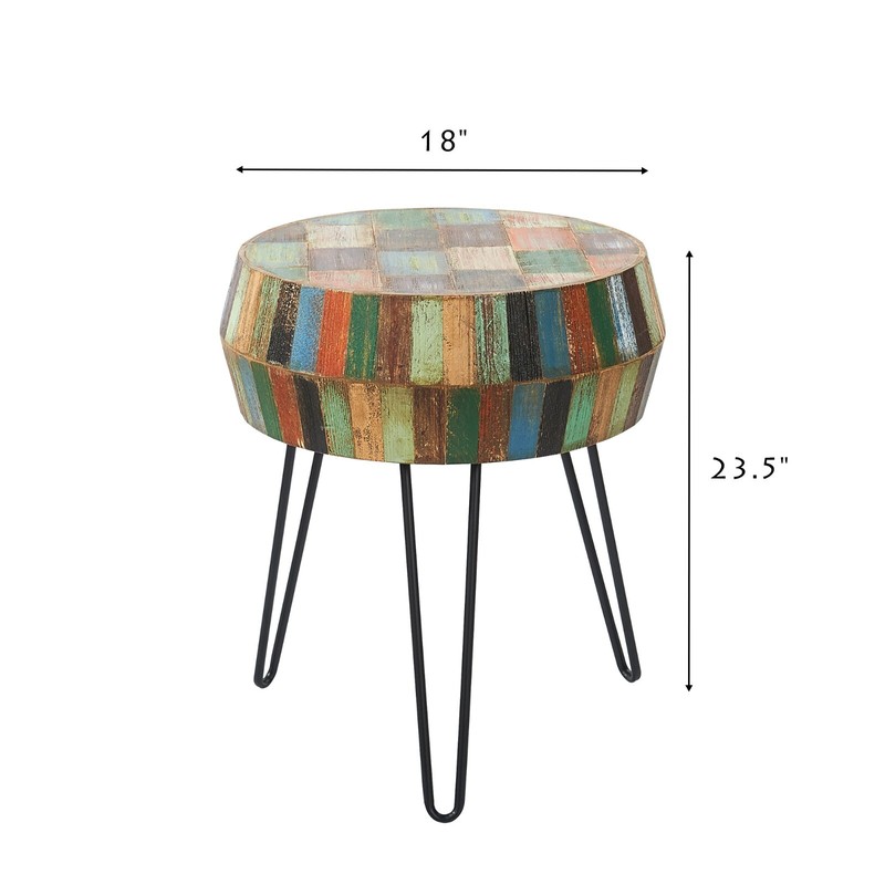 Greenage Side End Table Solid Reclaimed Wood Nightstand Round 3D Round 23.5" H gallery