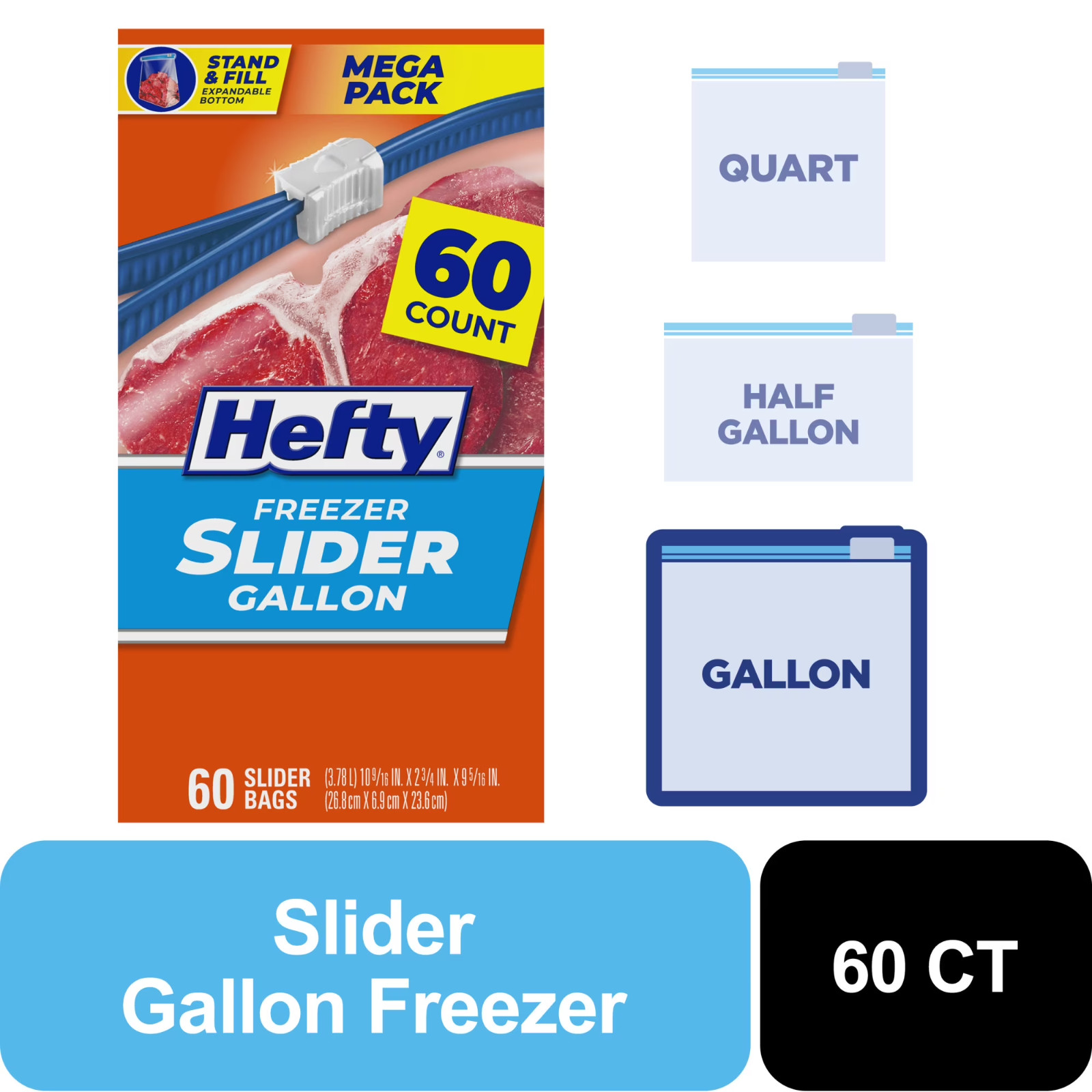 Hefty Slider Freezer Storage Bags, Gallon Size, 60 Count gallery