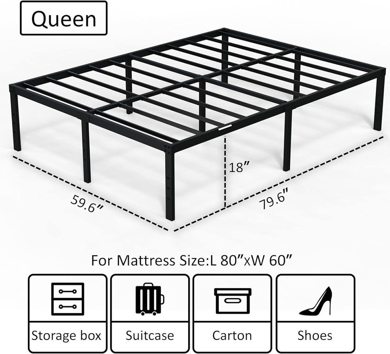 18 In Queen Bed Frames No Box Spring Needed Large Storage Space Squeak Resistant gallery