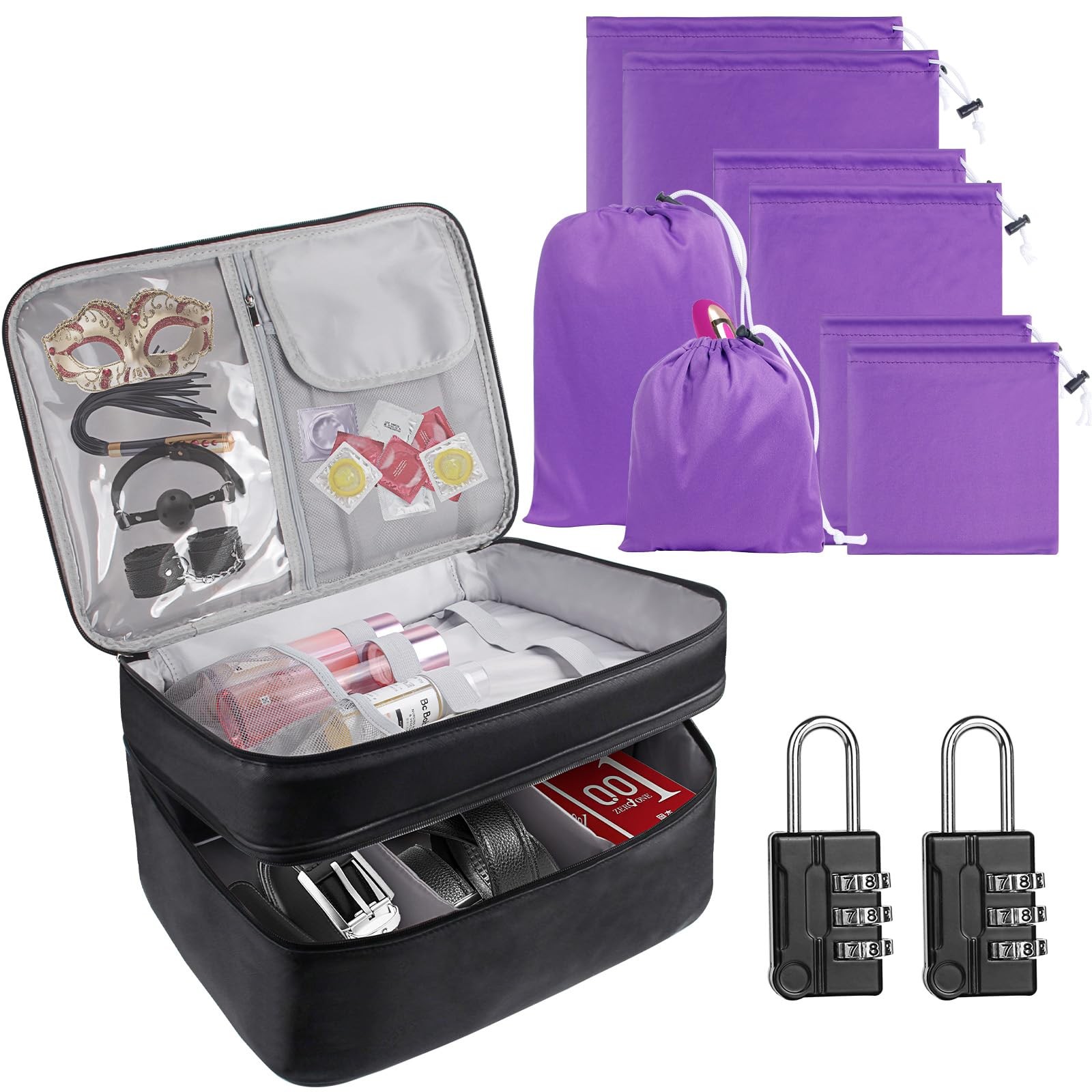 Discreet Lockable Adult Toy Storage Box with Microfiber Bags and Dual Locks gallery
