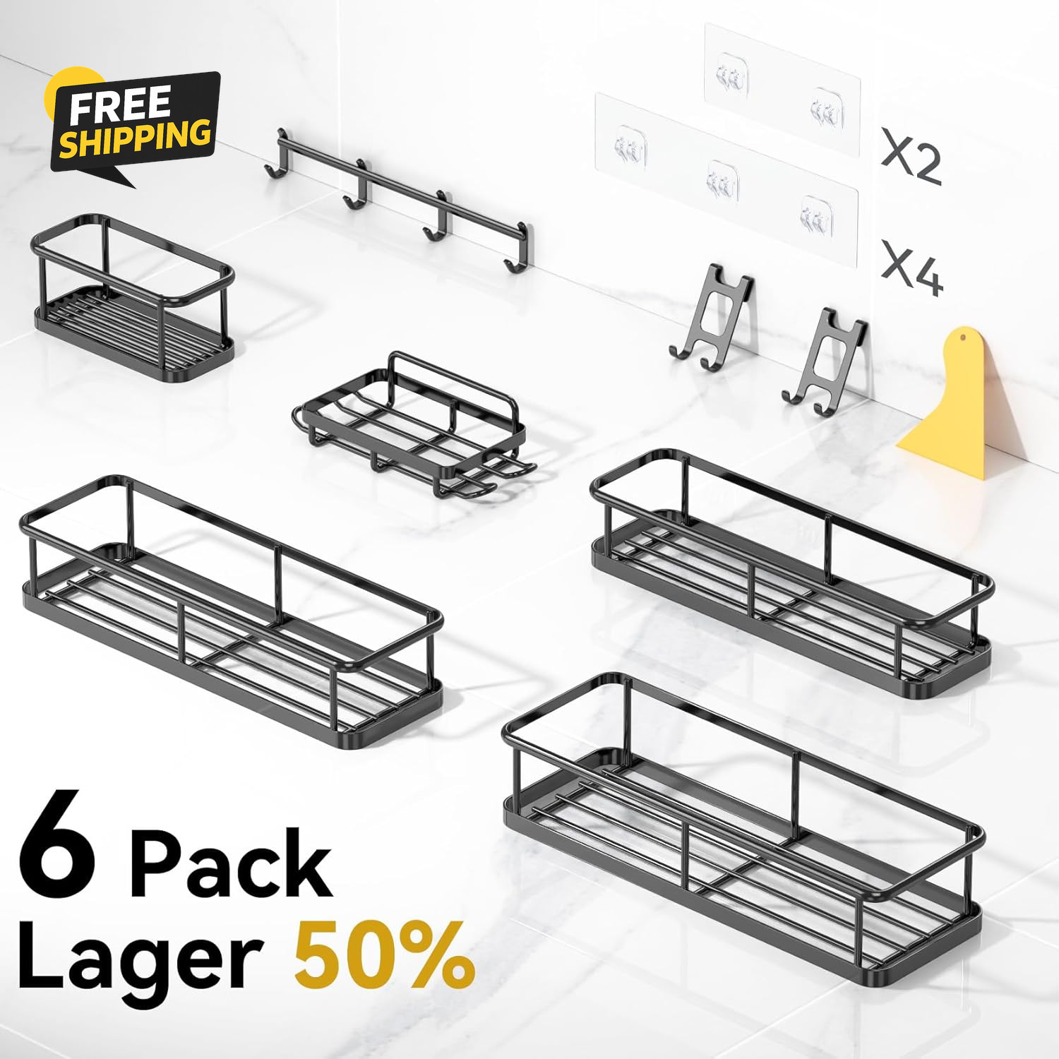 Shower Caddy Adhesive, 100% Rustproof Shower Organizer with Soap Holder, 6 Pack gallery