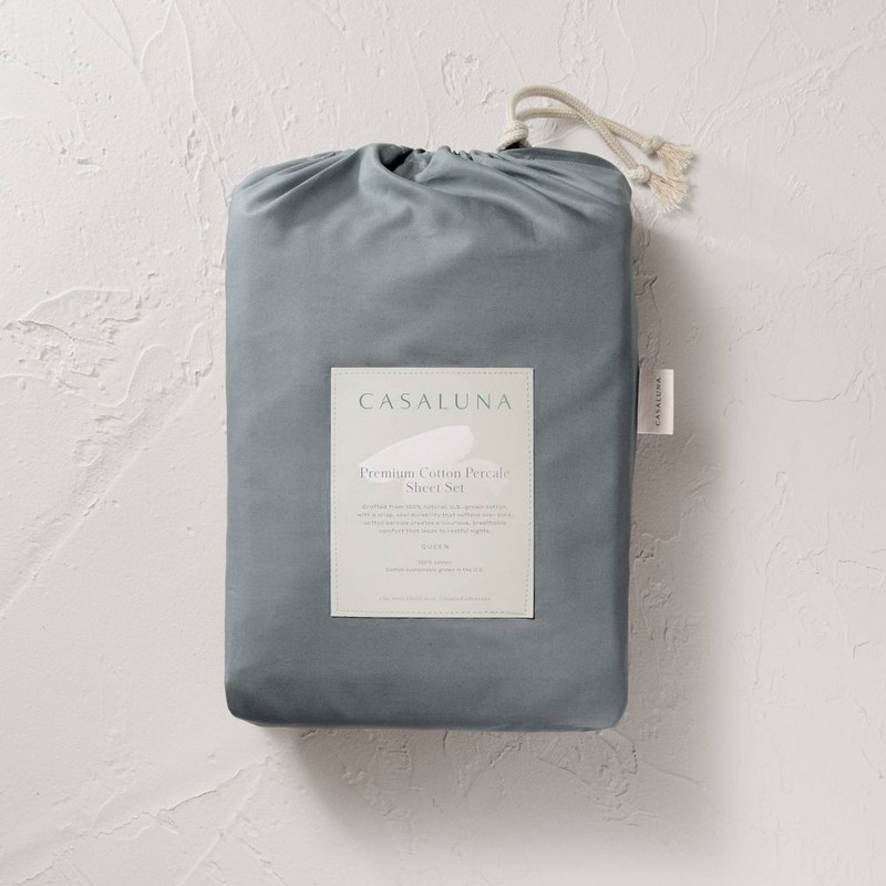 Queen 400 Thread Count Percale Sheet Set Mineral Blue - Casaluna gallery