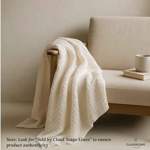 Cloud Scape Linen Extra Large 8 Layer Muslin Throw Throw (50"x70") 01: White gallery