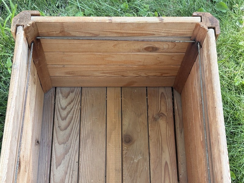 Rustic Slatted Pine Wood Storage Bin Planter Box Farmhouse 14x14 Inch Square Vtg gallery