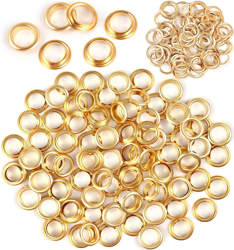 100 Sets Copper Grommets Eyelets, Gold 3/8-Inch 3/8" Grommet Solid Brass Metal E gallery