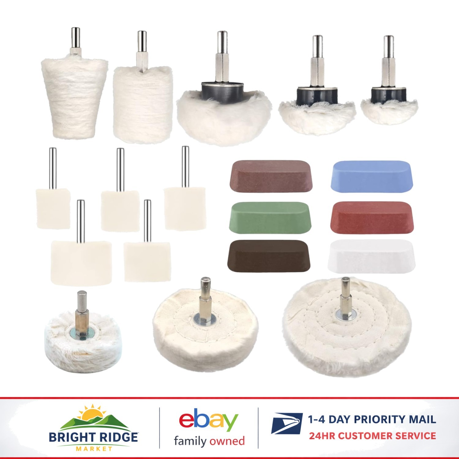 Complete Polishing Kit with 19 Buffing Wheels for Aluminum and Chrome Surfaces gallery