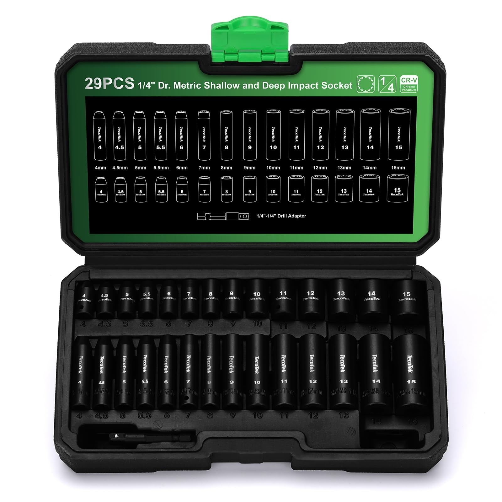 29 Pieces 1/4-Inch Drive Shallow and Deep 12-Point Impact Socket Set, CR-V, 4... gallery