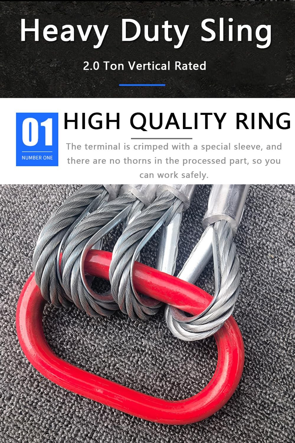 Wire Rope Sling Two Leg1/2Inch X 5 Ft Wire Rope 4410lbVertical Rated Capacity gallery