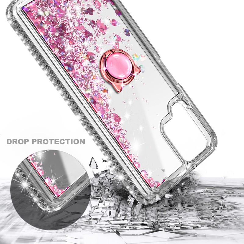 For Samsung Galaxy A12 Case, Liquid Glitter Cover with Tempered Glass & Lanyard gallery