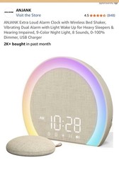 ANJANK Extra Loud Alarm Clock Digital Bed Shaker Dual Alarm Night Light Beige