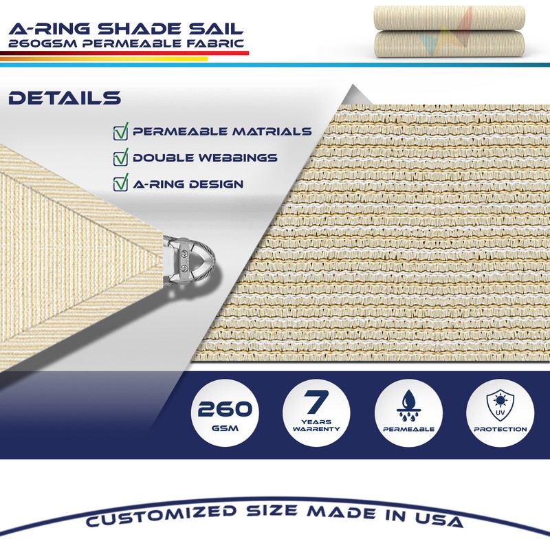 25/26/27ft Beige Equilateral Triangle Outdoor Steel Cable Sun Shade Sail 260GSM gallery