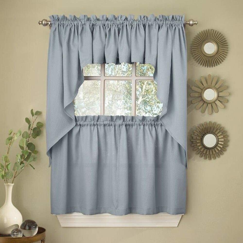 Lorraine Ribcord Solid Color Kitchen Tier Curtain Pair 54W x 36L Blue NWT