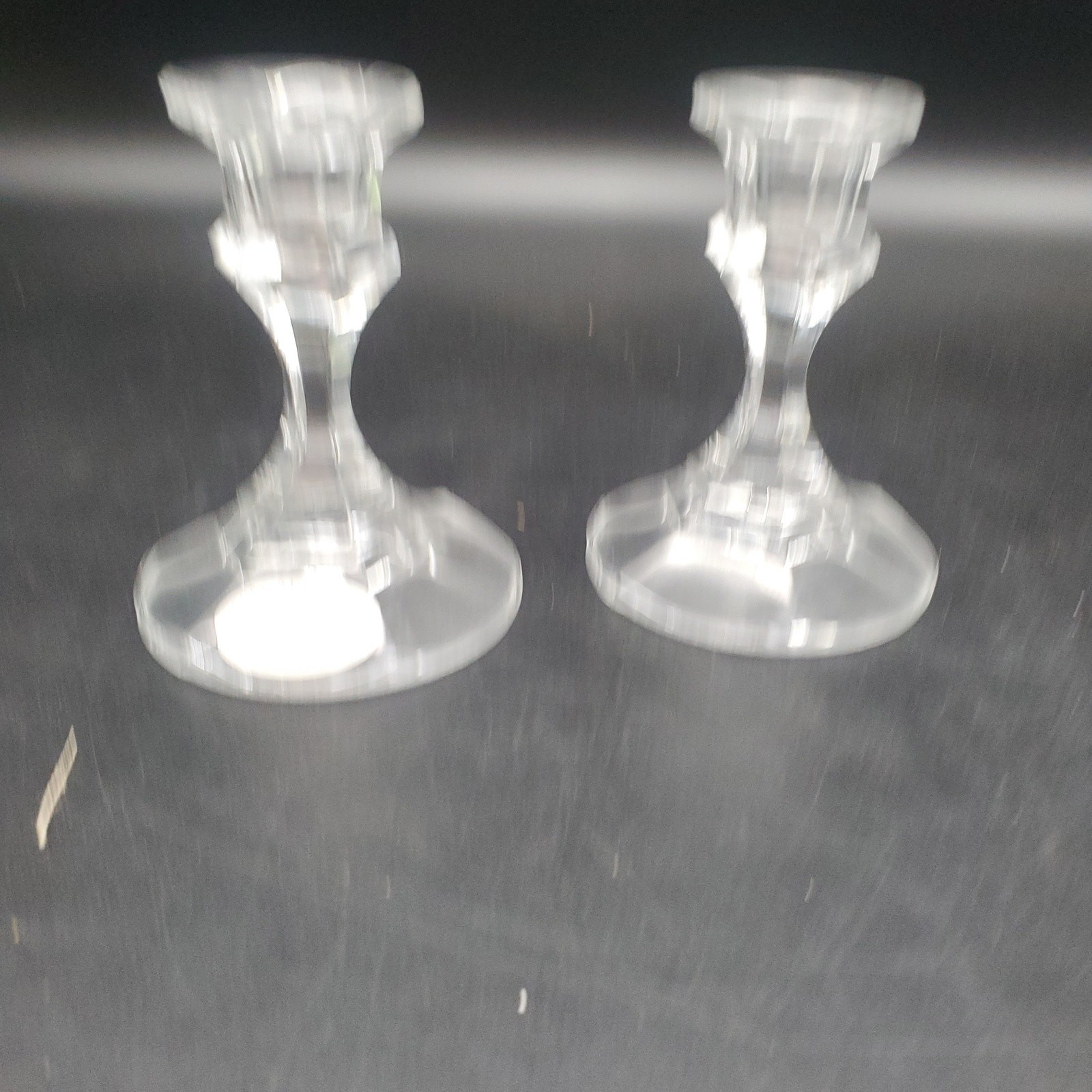 Pair Lead Crystal Candlesticks American Made 24% Lead Vintage Clear gallery