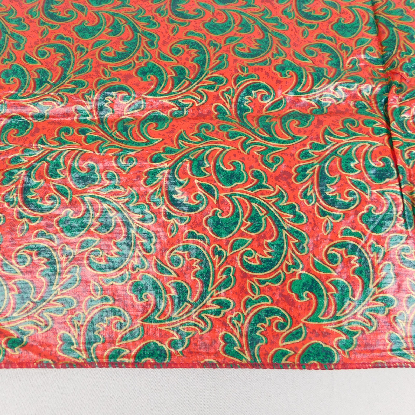 90s Christmas Scroll Print Flannel Back Vinyl Tablecloth 52" Square #1279 gallery