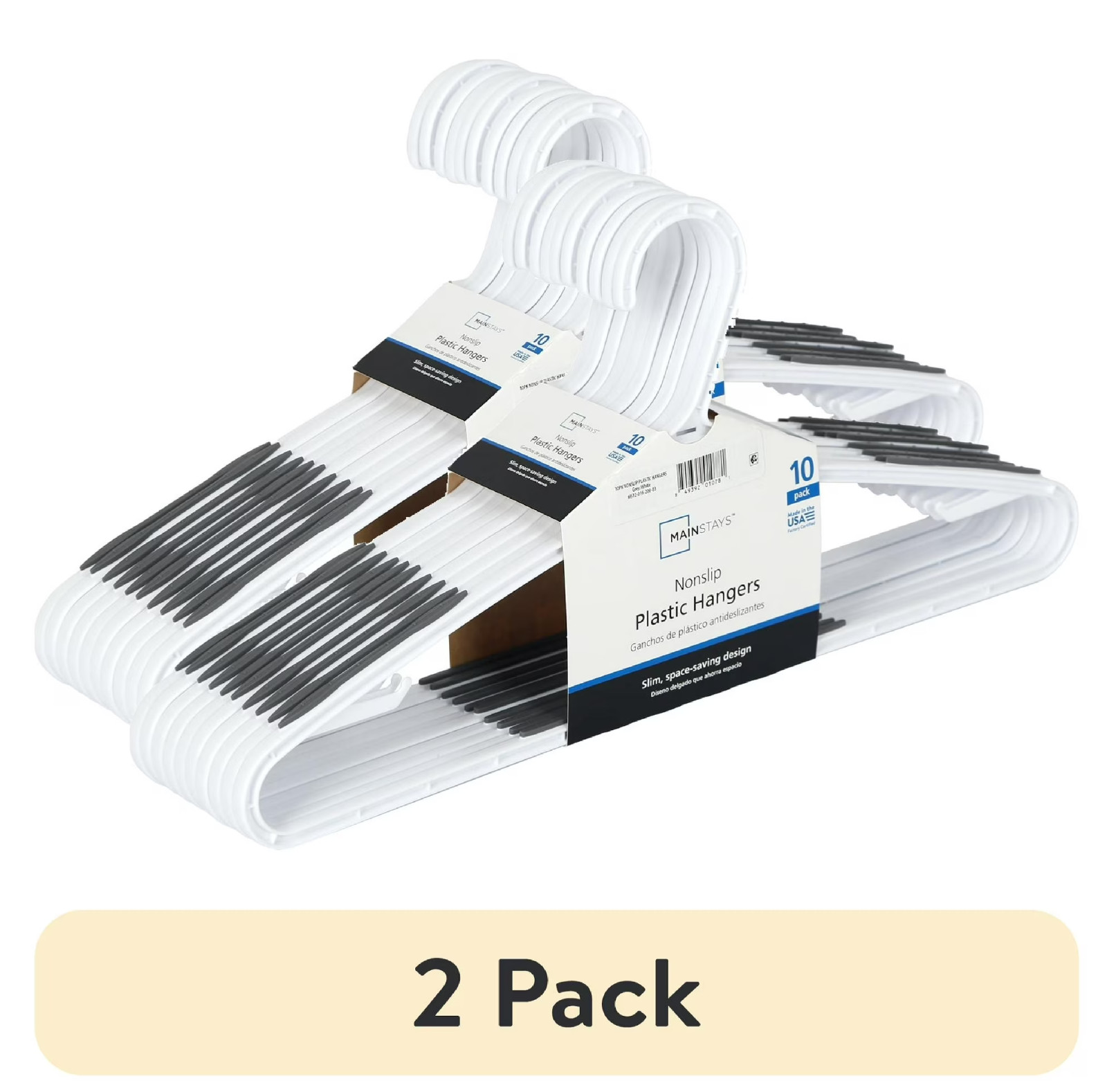 (2 pack) Non-Slip Clothes Hangers, 10 Pack, White, Durable Plastic, TPE Strips gallery
