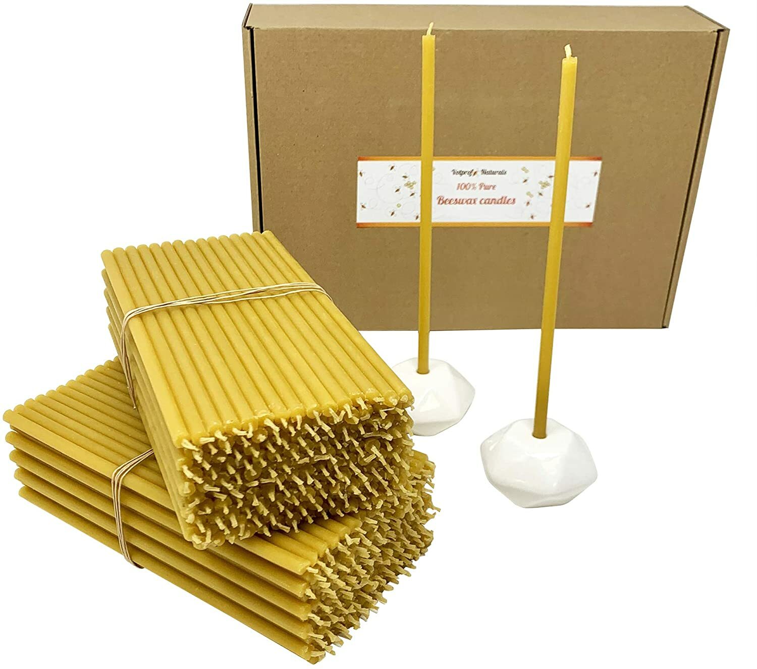 300 Natural 100% Pure Beeswax Taper Candles ( 8") Natural Honey Scent Bulk gallery