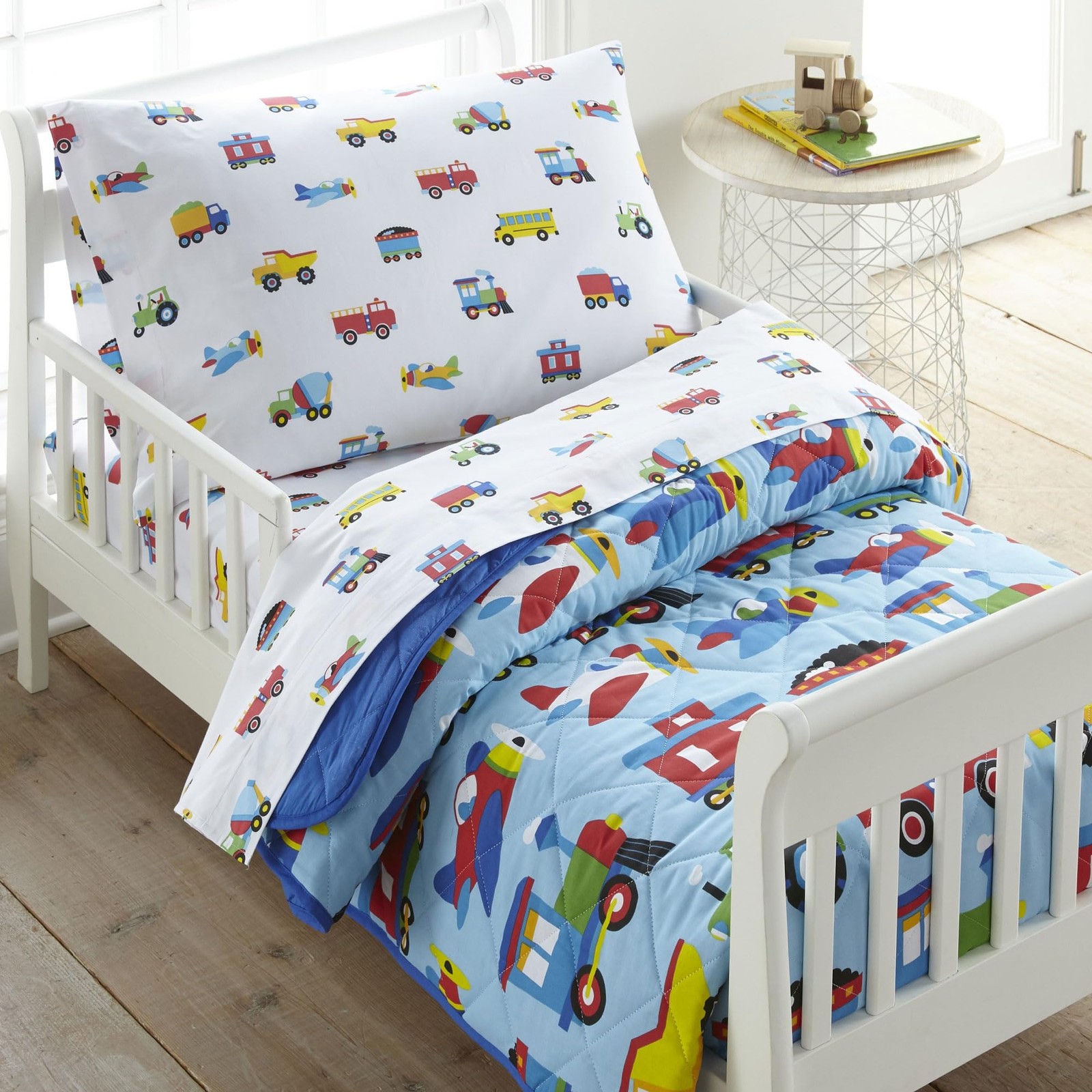 100% Cotton Toddler Sheet Set Soft Cozy Bed Trains Planes Trucks gallery
