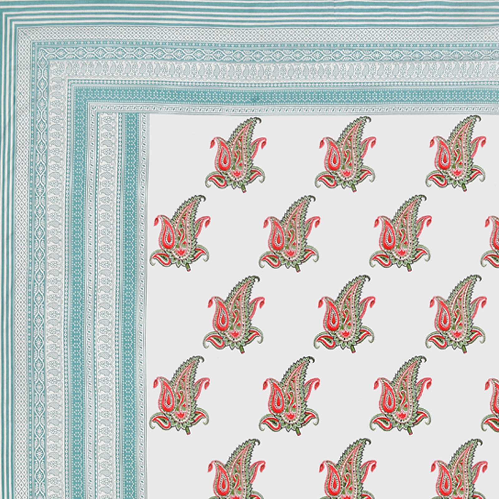 Real Handblock Printed Indian Cotton 1 Bedsheet with 2 Pillow Cover (108/108) gallery
