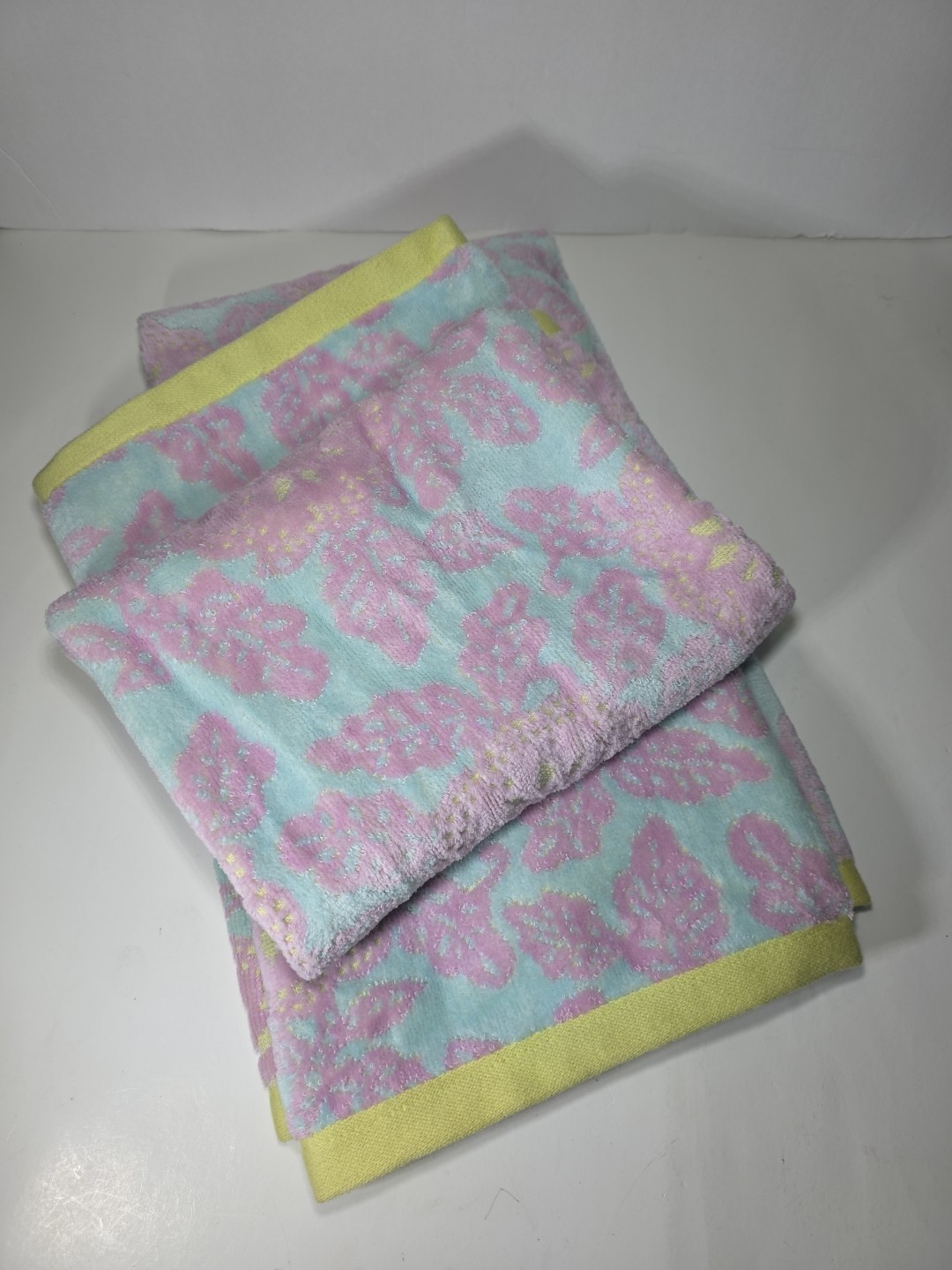 Hand Towels (2) Bianca Exclusive Purple Lime Lilly Floral style # 5972 HP gallery