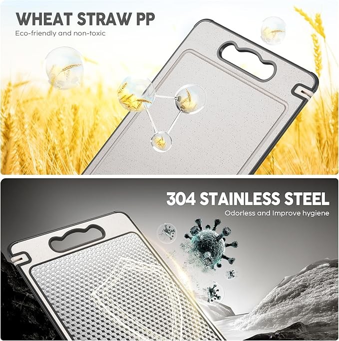 Stainless Steel Cutting Board Double-Sided Cutting Boards for Kitchen Camping US gallery