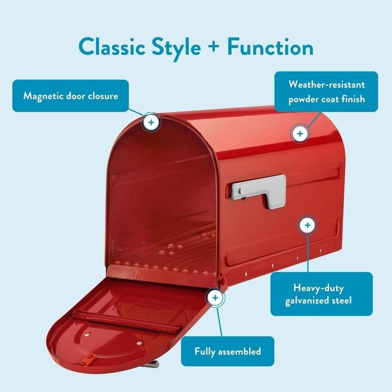 Boulder Red, Large, Steel, Post Mount Mailbox with Silver Handle and Flag gallery