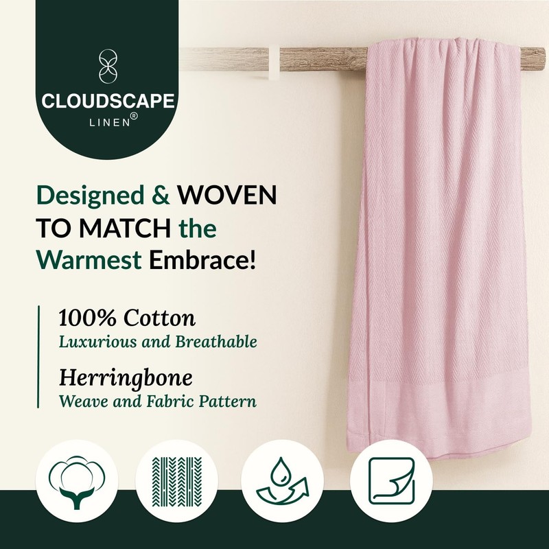 Cloudscape Linen Cloudscape 100 Cotton Queen Size Summer Blanket - Herringbone gallery