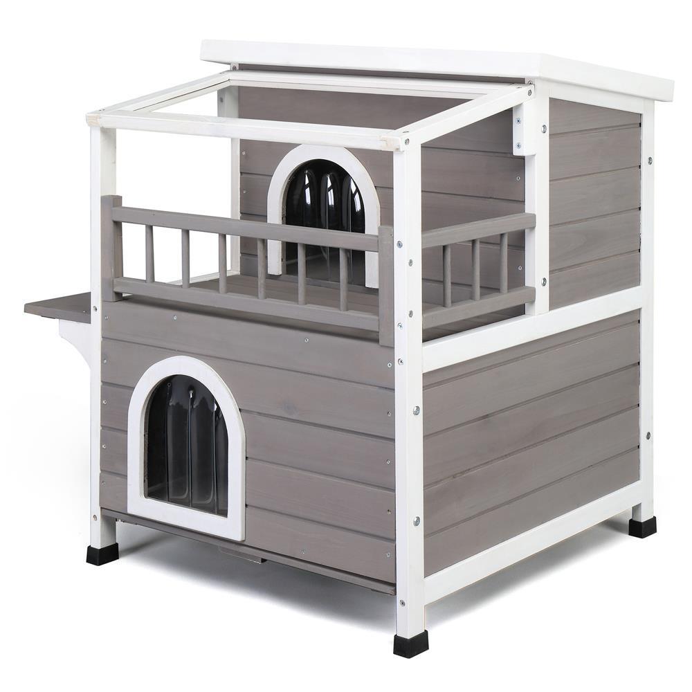 Feral Cat House Outdoor, 2-Tier Kitty Shelter, Weather Resistant, w/ Escape Door gallery