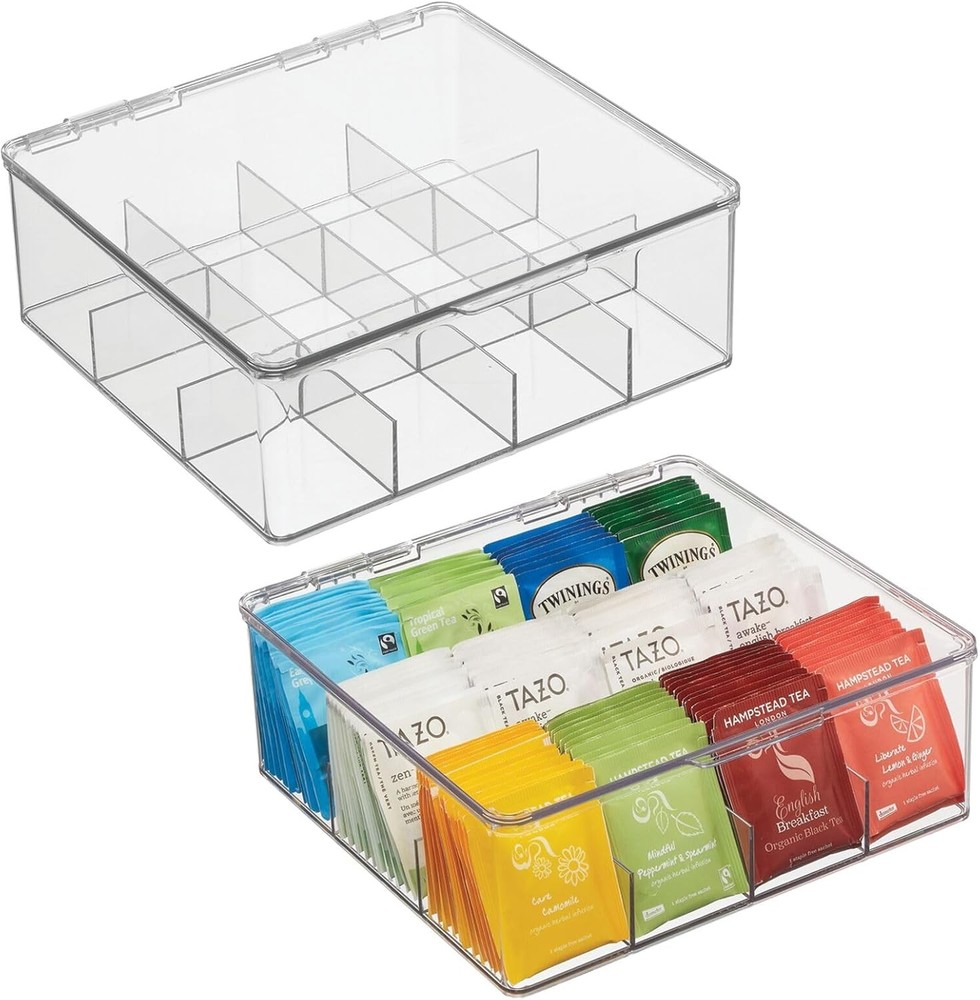 mDesign Plastic Stackable Tea Bag Storage Bin Organizer Box Holder with Lid for