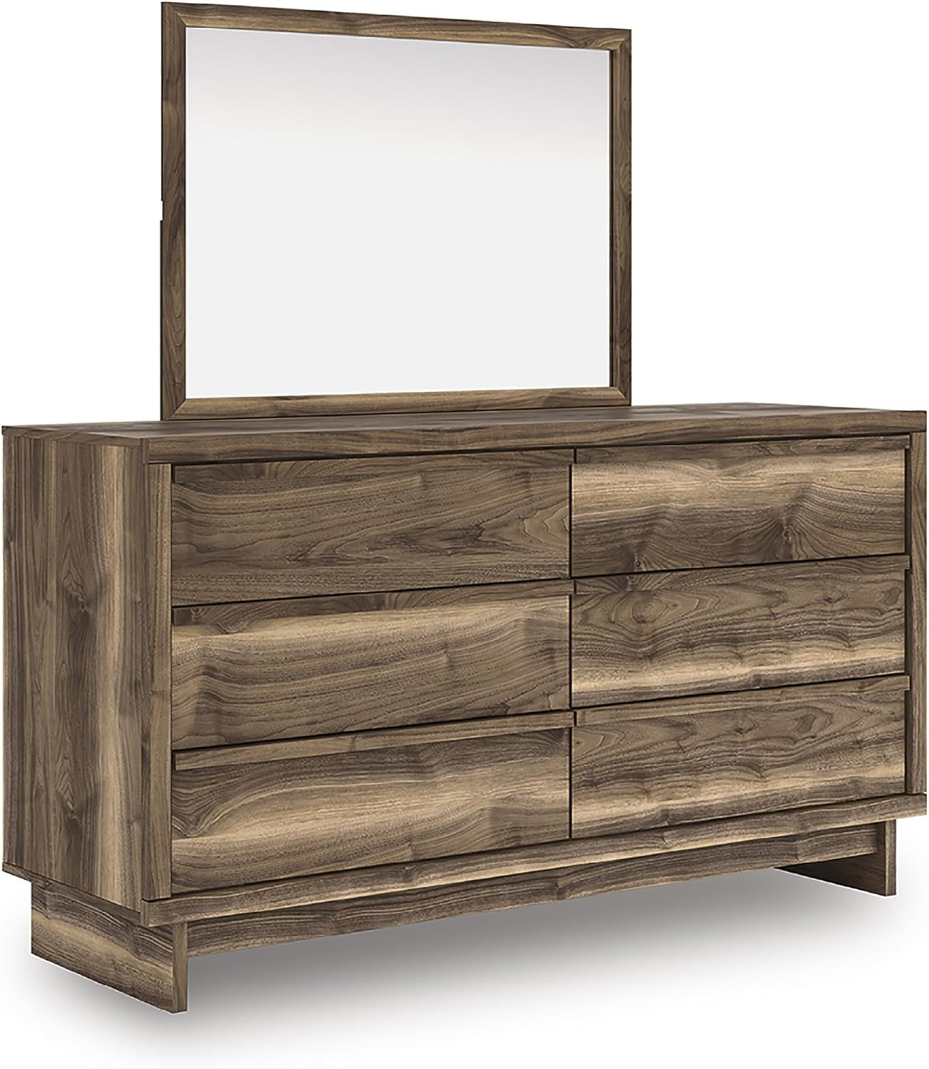 Zadilyn 62" Contemporary 6-Drawer Dresser & Mirror in Warm Brown Finish gallery