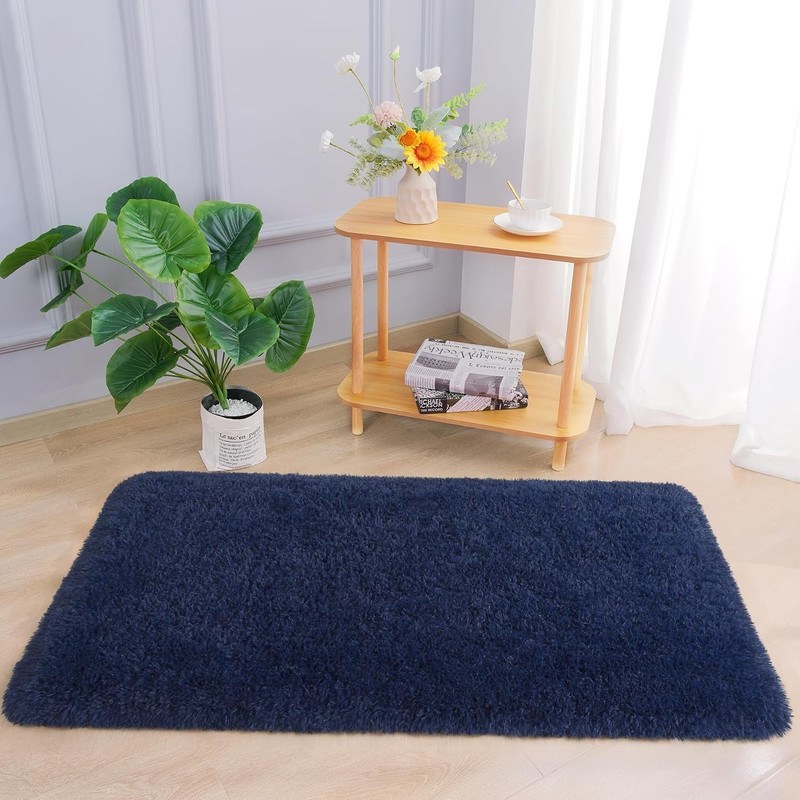 Transitional Style Navy Plush Runner Rug 2' x 4' - Ultimate Comfort for Home gallery