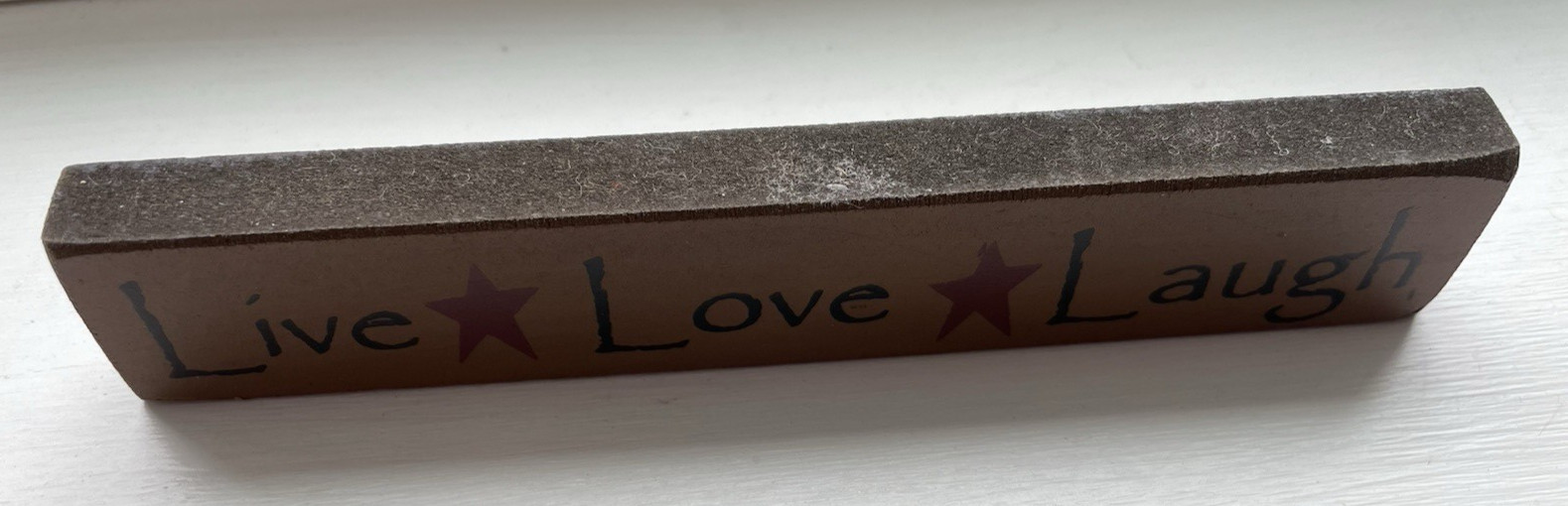 "Live Love Laugh", Small Wooden Shelf Sign with Country Hearts, 6" X 1" gallery