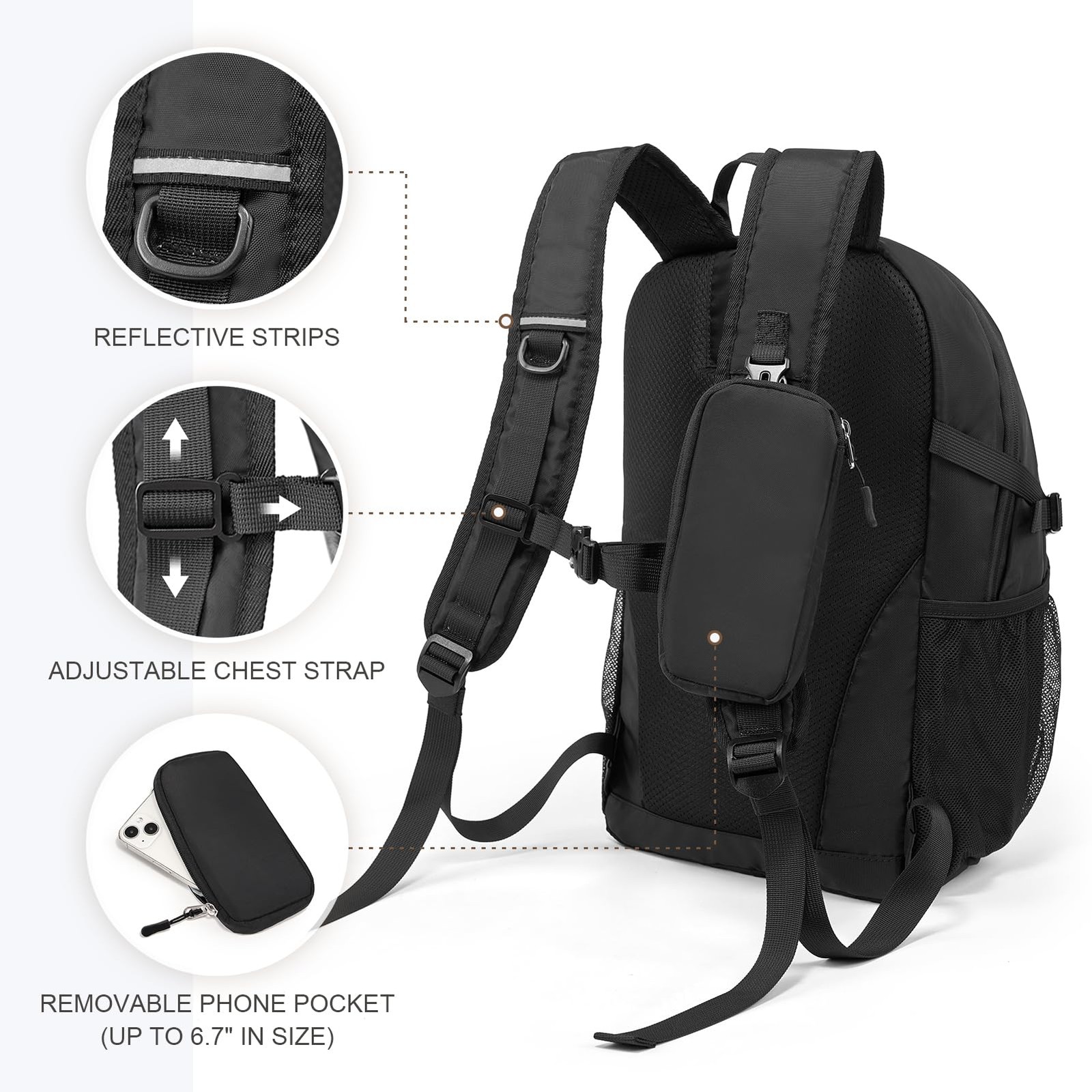 20L Hiking Backpack With Removable Phone Pocket Lightweight Small Daypack 4