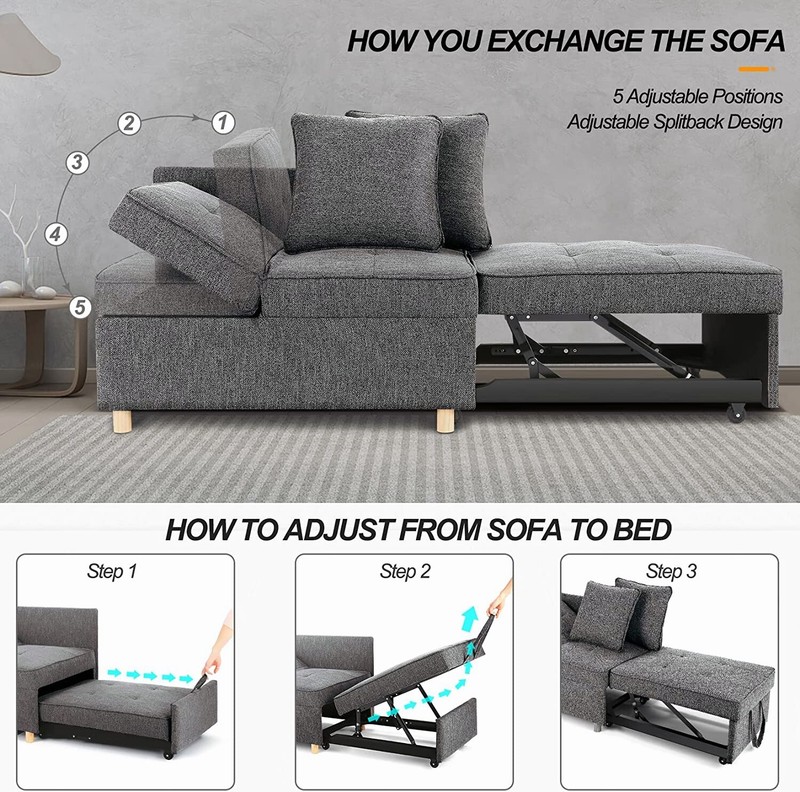 Convertible Sleeper Sofa Bed, 4-in-1 Linen Fabric Sleeper Couch Pull Out Bed A++ gallery