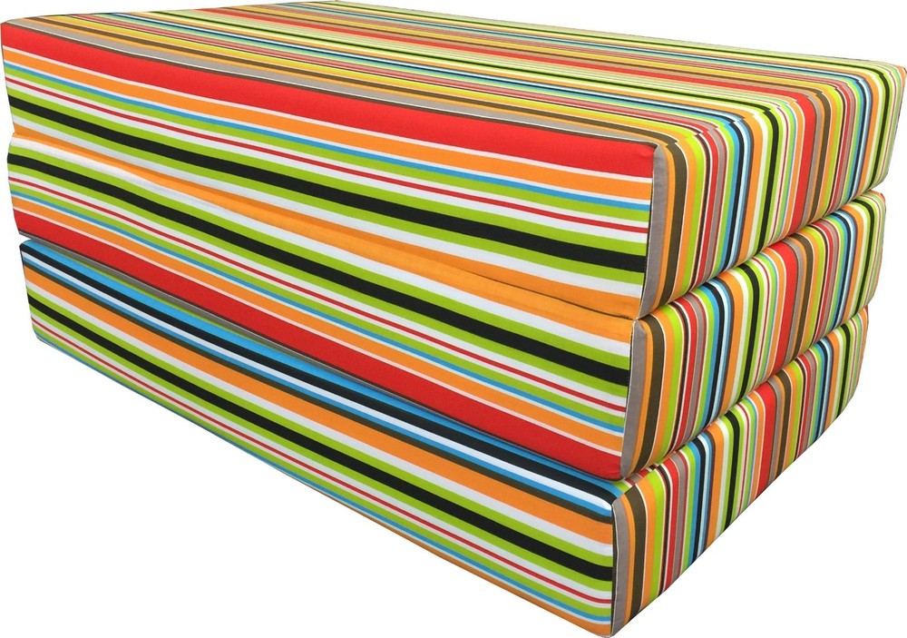 Queen Multi Stripes Trifold Foam Bed 6 x 60 x 80 Folding Mattress 1.8 lb Density