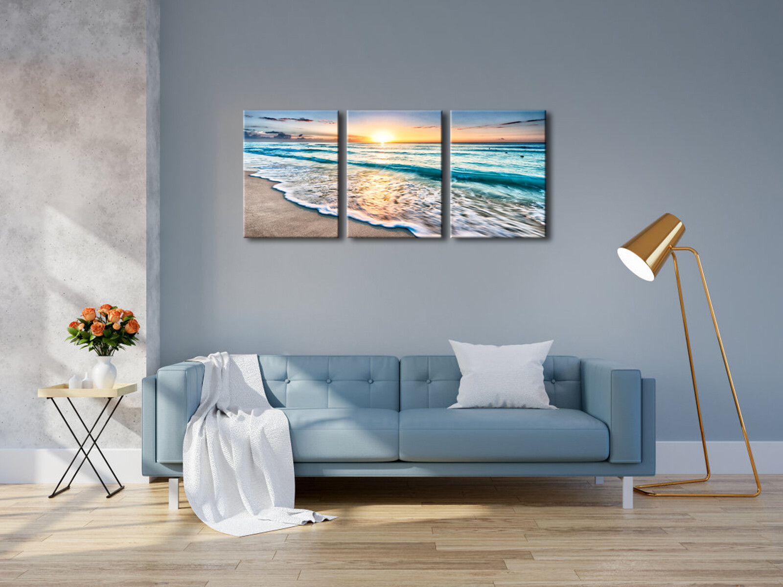 3 Panels Blue Beach Sunrise White Wave Pictures Painting on Canvas Wall Art gallery