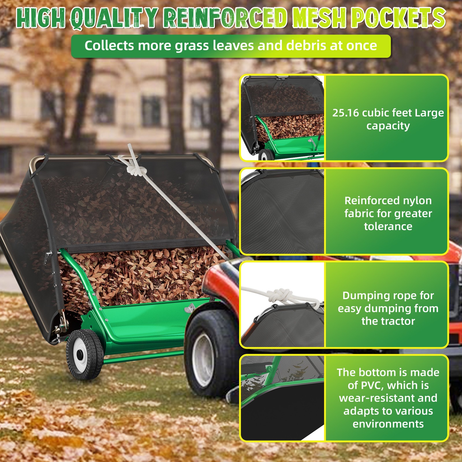 48" Tow-Behind Lawn Sweeper for Grass Collection with Leaf Collector Hopper gallery