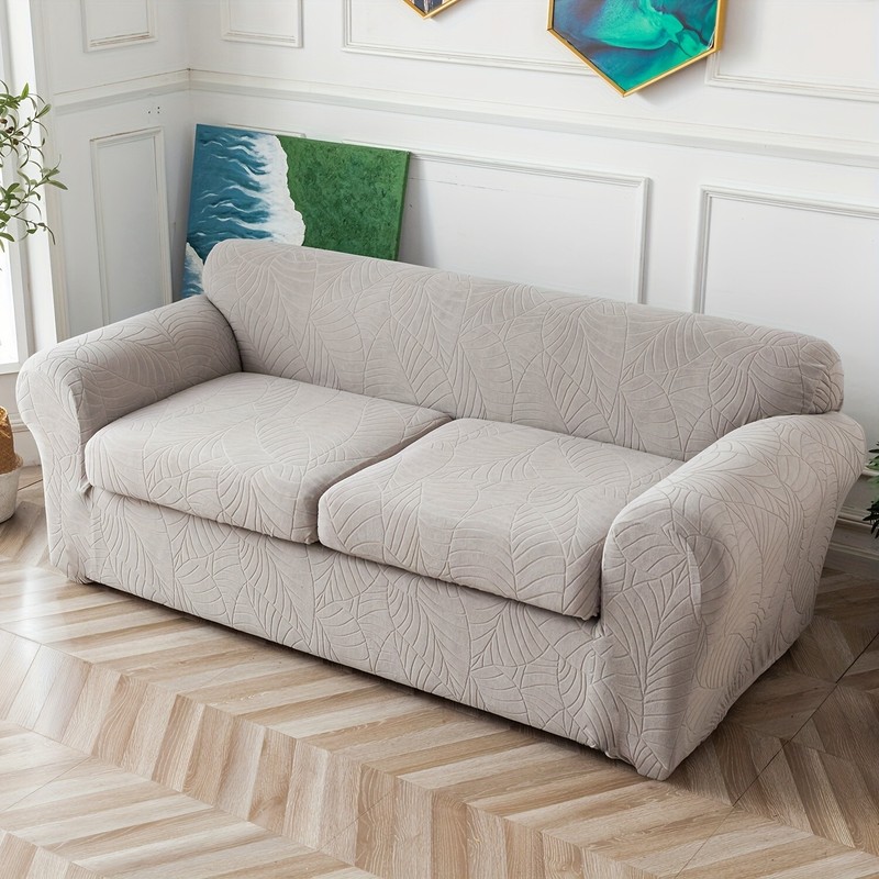 Waterproof leaf textured jacquard stretch sofa cover with cushion cover - soft gallery