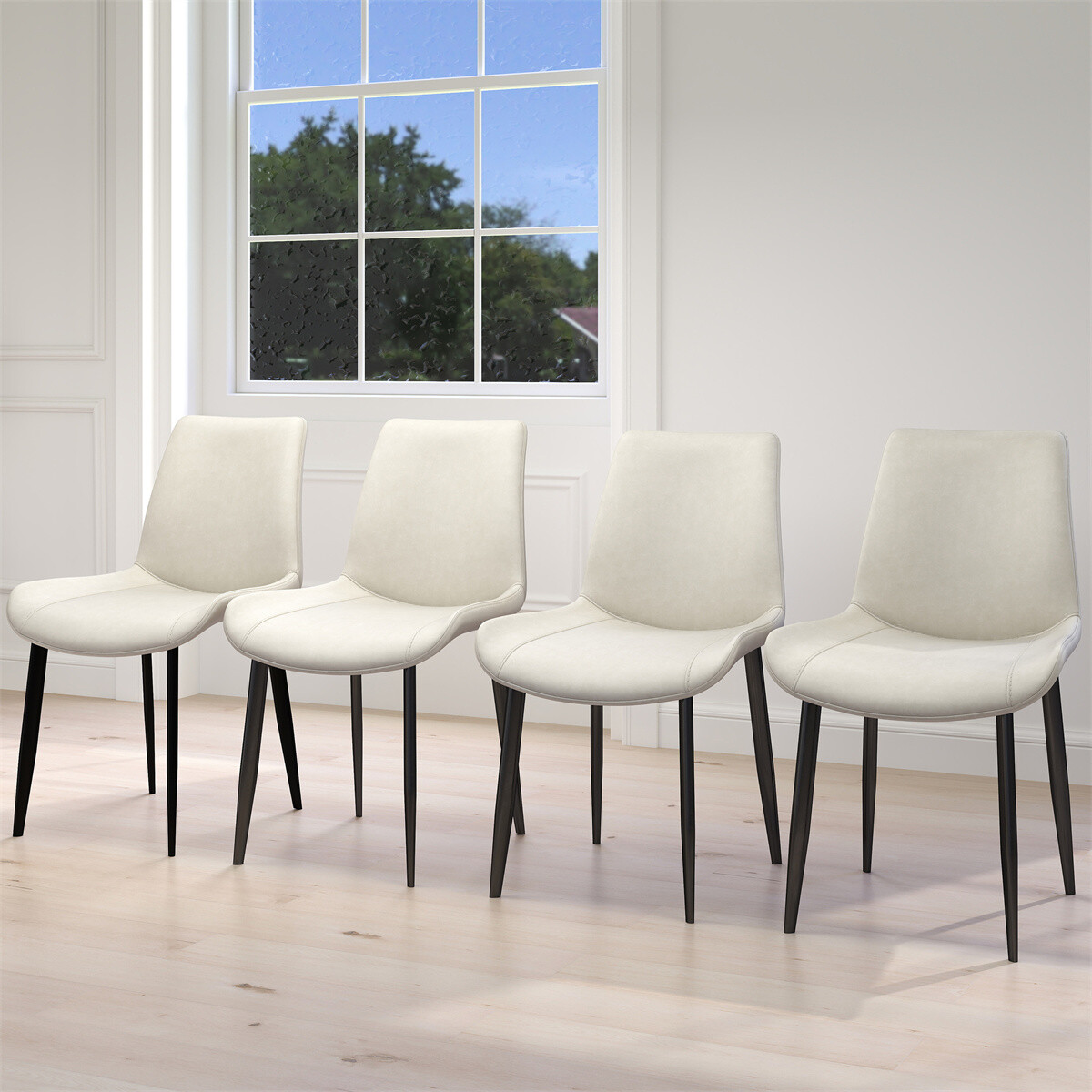 4 PCS Dining Chairs White PU Leather Home Kitchen Side Chair Padded Metal Legs gallery