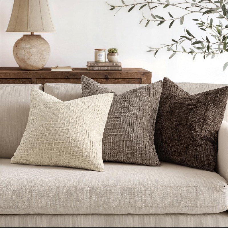 Textured Throw Pillow Covers Thick Chenille Decorative Pillows Taupe Grey 18X18 gallery