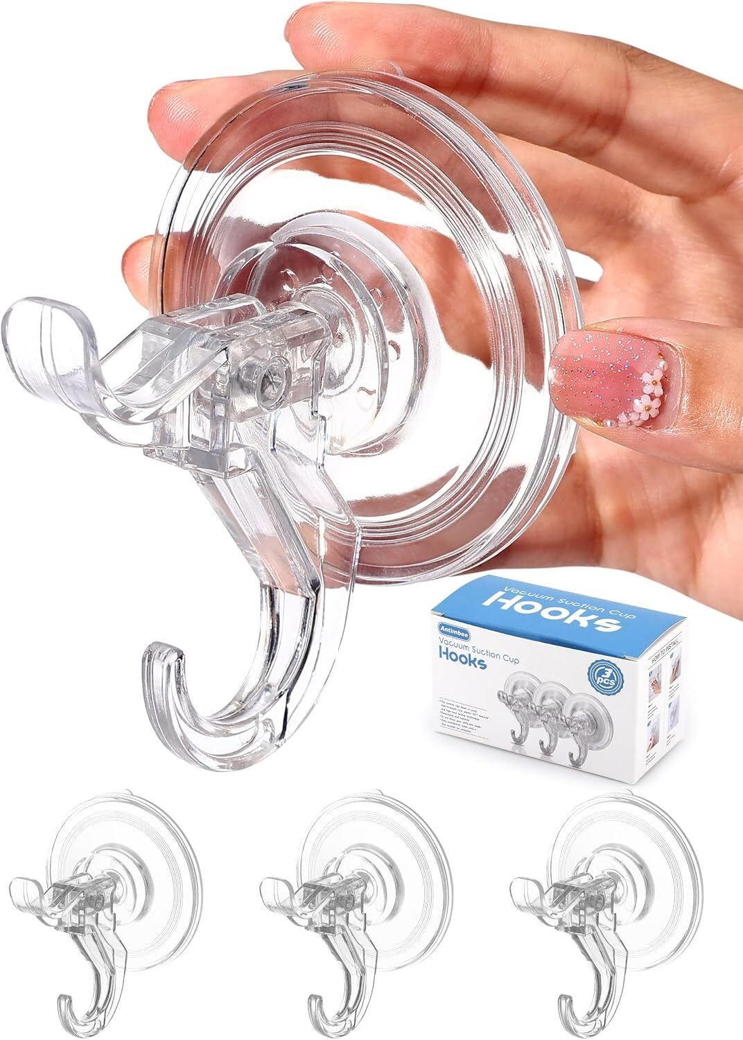 Antimbee 3 Pack Suction Cup Hooks, Clear 3 Pack, Transparent gallery
