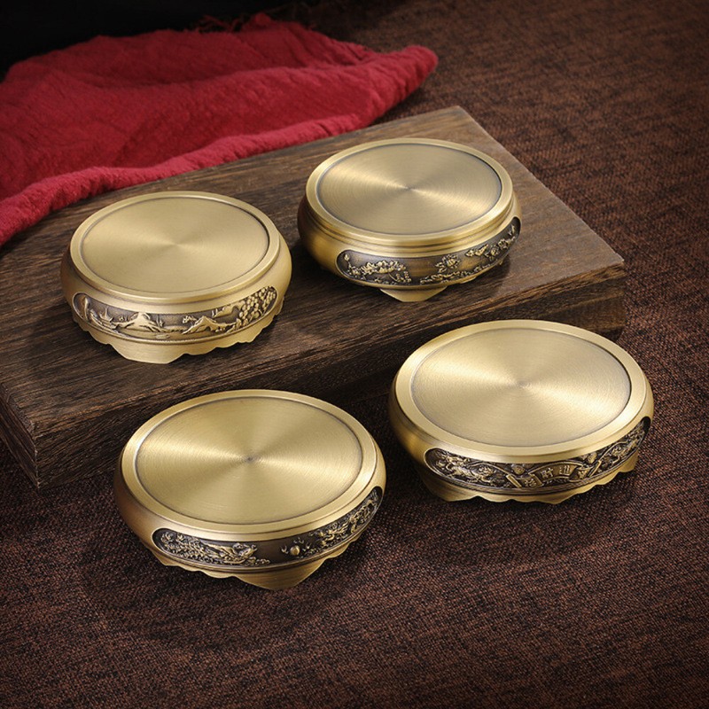Brass Copper Display Stand Pedestal Carving Round Base Vase Pot Statue Chinese gallery