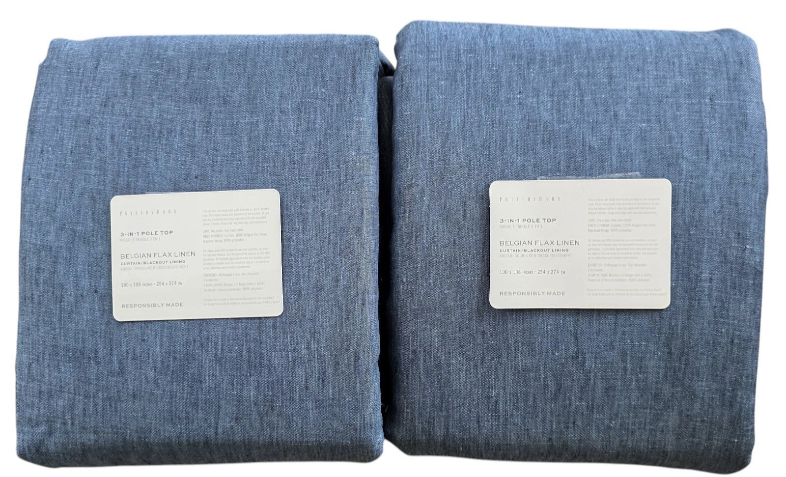 2 Pottery Barn Belgian Flax Linen Blackout Curtains Denim 100x108 Blackout TWO gallery
