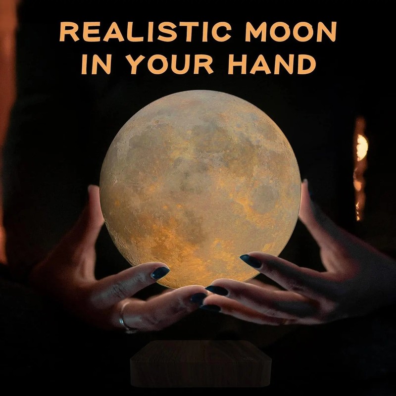 Levitating Moon Lamp Magnetic Floating 3D LED Night Light 3 Color Modes Wooden gallery