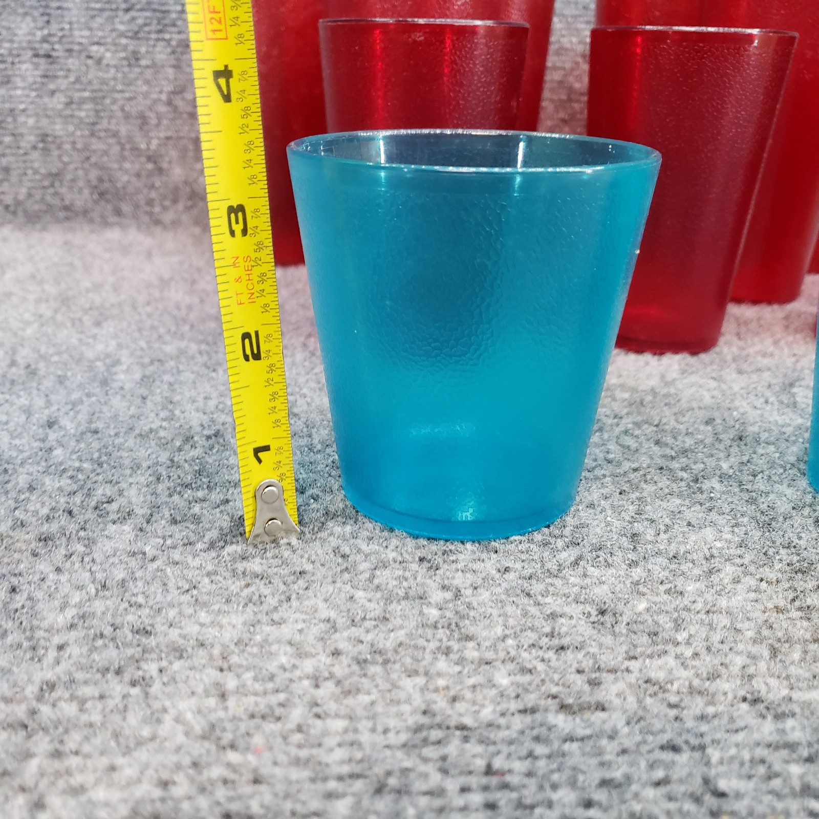 VTG RESTAURANT PLASTIC STACKING GLASSES Cups RUBY RED PEBBLED TUMBLERS LOT 13 gallery