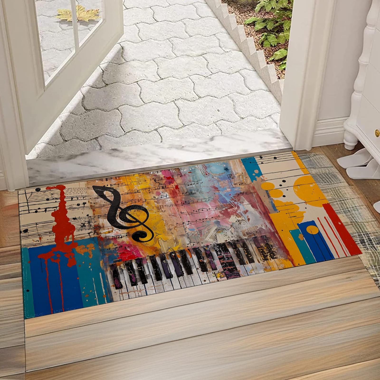 Music Note Indoor Doormat, Abstract Non-Woven Fabrics Non Slip Floor Mat 17x2... gallery
